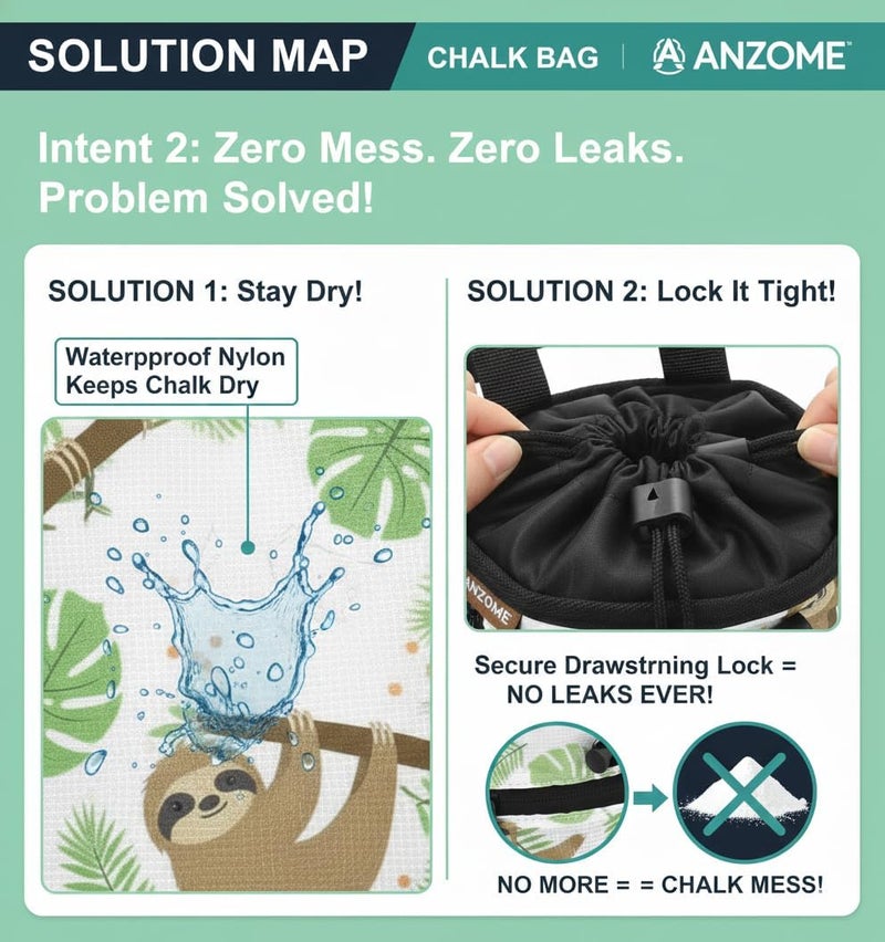 ANZOME Chalk Bag for Rock Climbing with Carabiner Drawstring, Cute Chalk Bag for Rock Climbing Weightlifting Gym, Great Gift for Adults & Kids Climbers - Image 3
